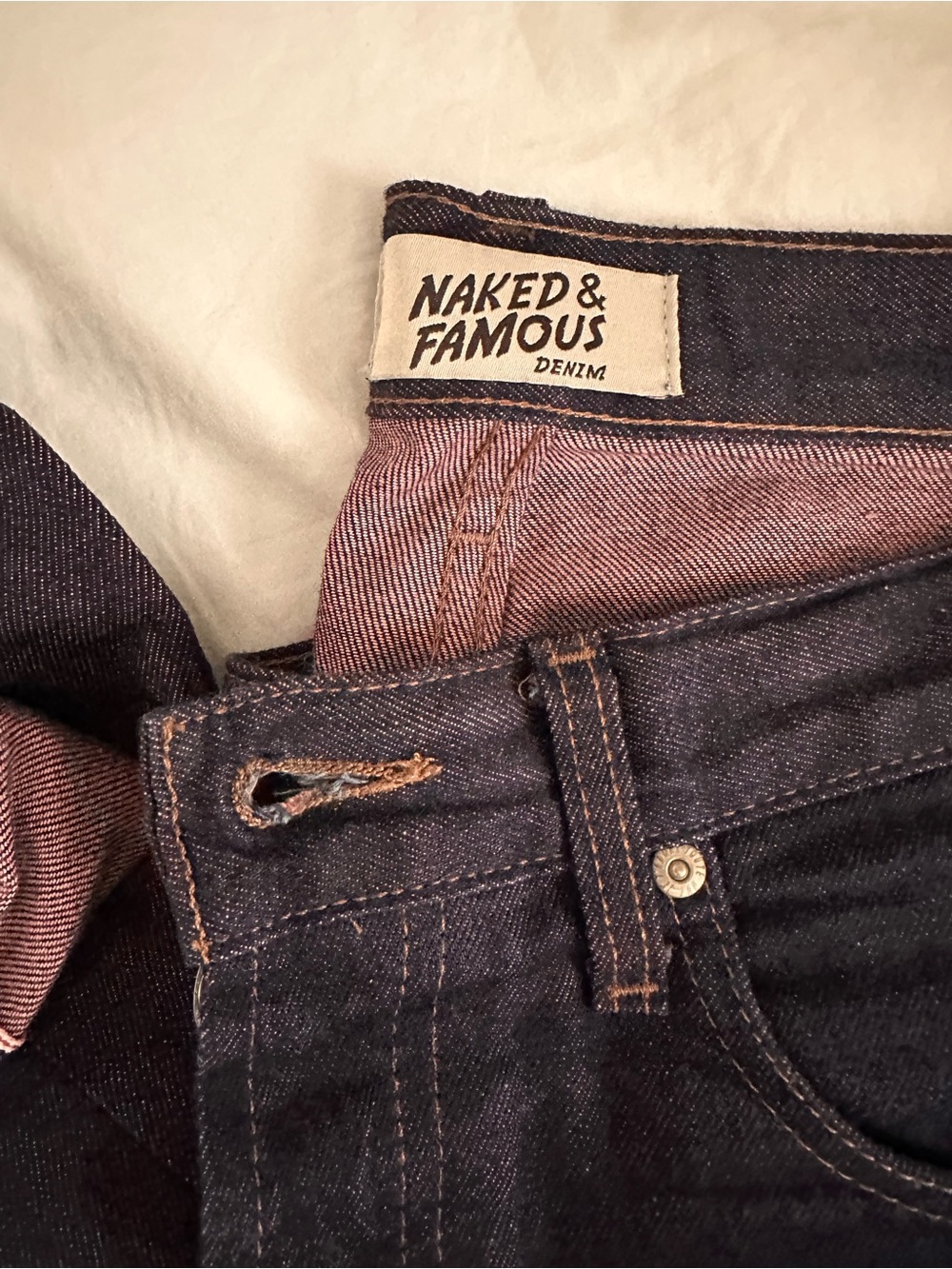 Naked and Famous Strawberry Milk 12.5 oz Japanese Selvage Denim Super Guy (30) - Picture 3 of 6